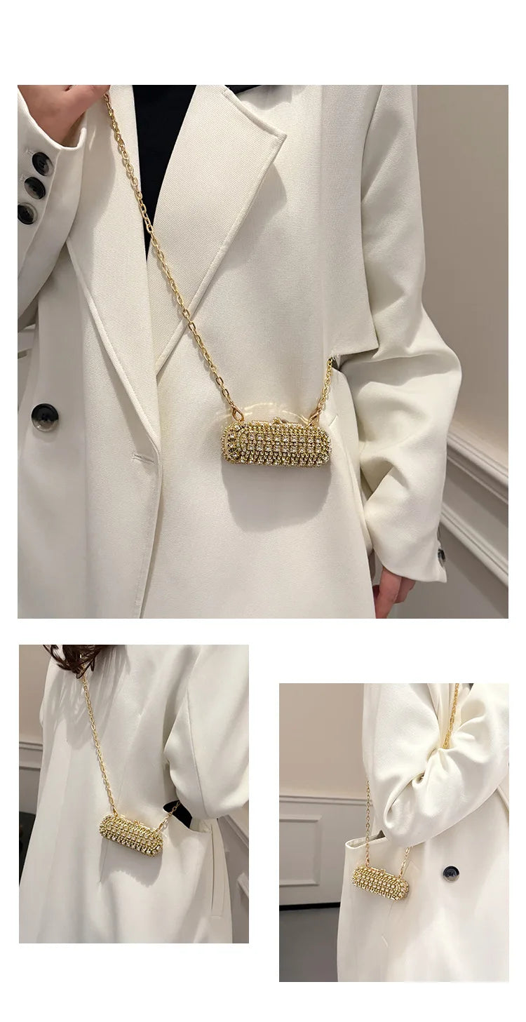 Mini Evening Bags for Women 2025 New Fashion Diamonds Shoulder Bag Ladies Luxury Cute Chain Party Lipstick Crossbody Bag Woman