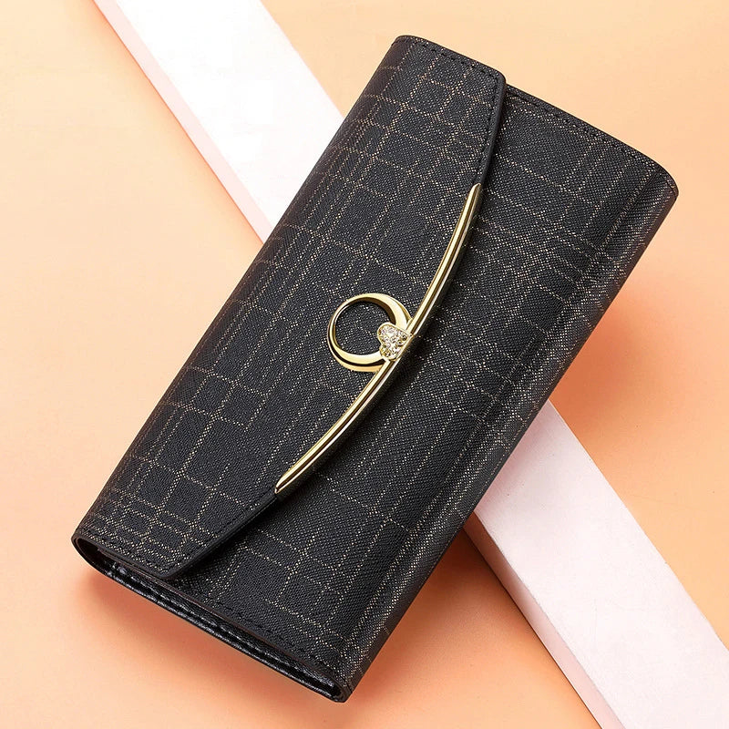 Luxury Designer Women's Long Leather Wallet High Quality Large Capacity Purses for Women Multifunctional Simple Elegant Handbag