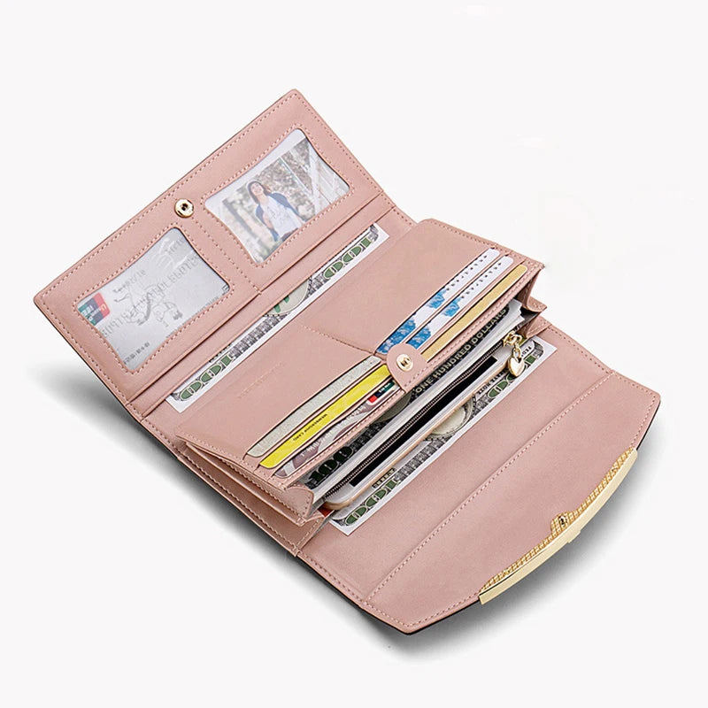 Luxury Designer Women's Long Leather Wallet High Quality Large Capacity Purses for Women Multifunctional Simple Elegant Handbag