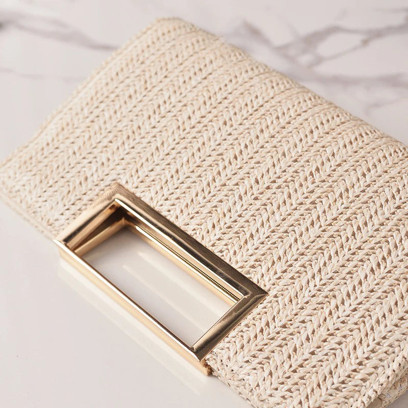 European Style Straw Evening Bag 2025 New Square Buckle Clutch Simple Dinner Bag for Women Shoulder Crossbody Bags