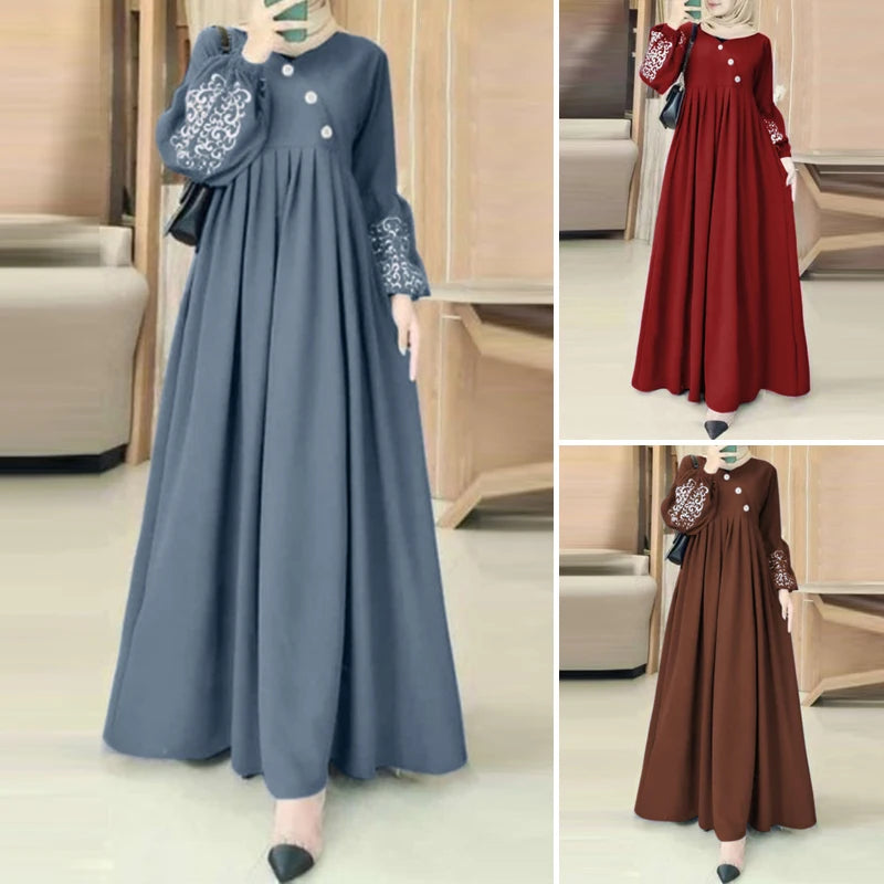 Muslim Hijab Dresses Abaya Eid Mubarek Robe Long Dress 2025 ZANZEA Women Elegant Long Sleeve Maxi Sundress Loose Vestidos Kaftan