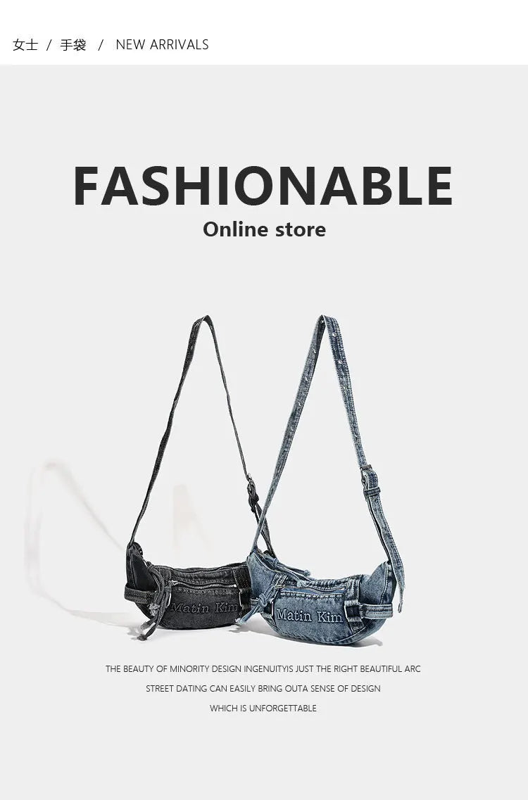 Shoulder Bag for Women New Washed Denim Bags Retro Crescent Bag Diagonal Span Underarm Tote Handbag Mini Portable