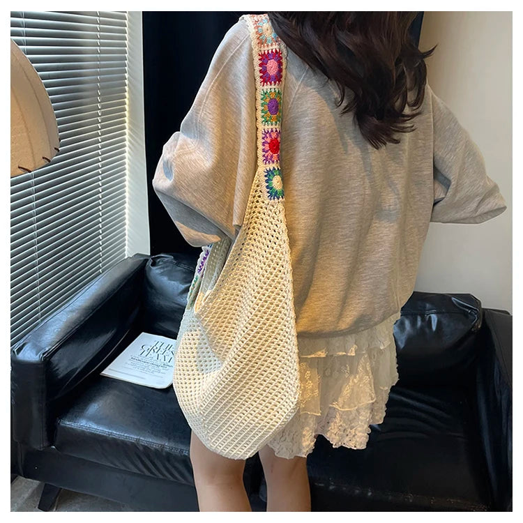 2025 Summer New – Bohemian Fresh Hollow Woven Tote Bag – Large Capacity Single-shoulder for Leisure & Vacation