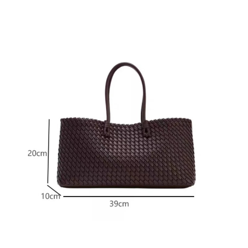 Luxury Top Handle Tote Bag Elongated Exquisite Woven Shopping Bag Magnetic Closure Pocket Shoulder Bag Designer Horizontal Purse