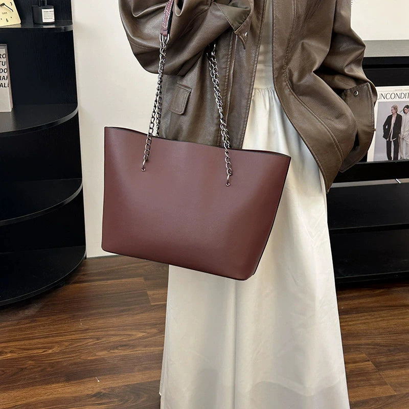 Luxury PU Leather Tote Bag For Women New Chains Shoulder Bag Large Capacity Handbag Travel Female Handle Bag bolso
