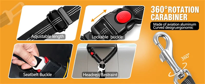 Multi-functional Dog Seat Belt for Car Pet Car Headrest Restraint Safety Seatbelt Reflective Adjust Elastic Bungee Dog Leash