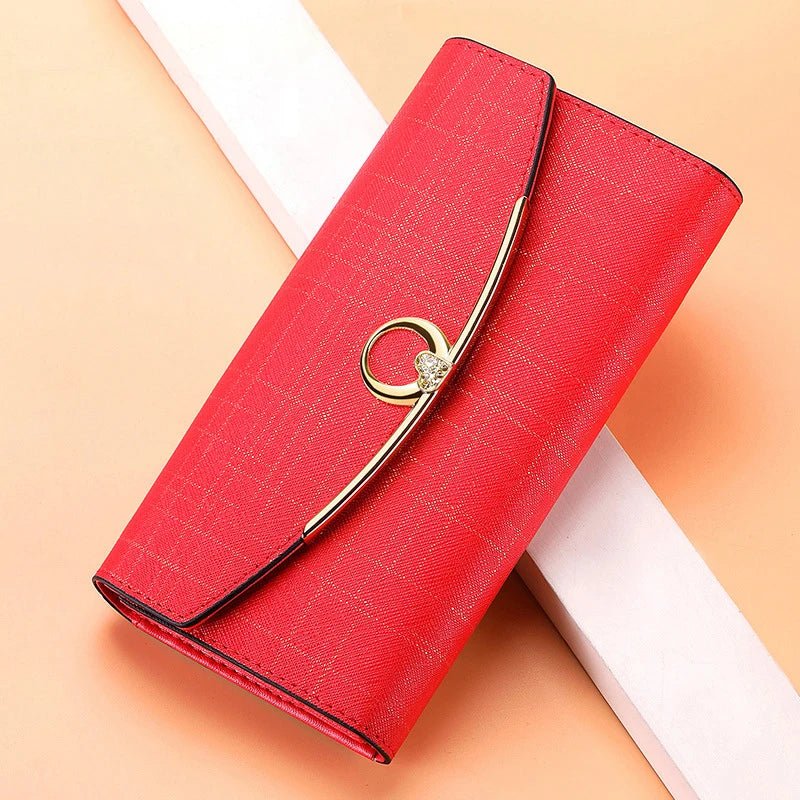 Luxury Designer Women's Long Leather Wallet High Quality Large Capacity Purses for Women Multifunctional Simple Elegant Handbag