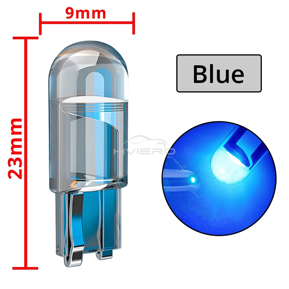 4X Car W5W 194 T10 LED Glass Housing Cob Auto Bulb White Red Blue Yellow Trunk Wedge License Plate Lamp Dome Tail Backup Light