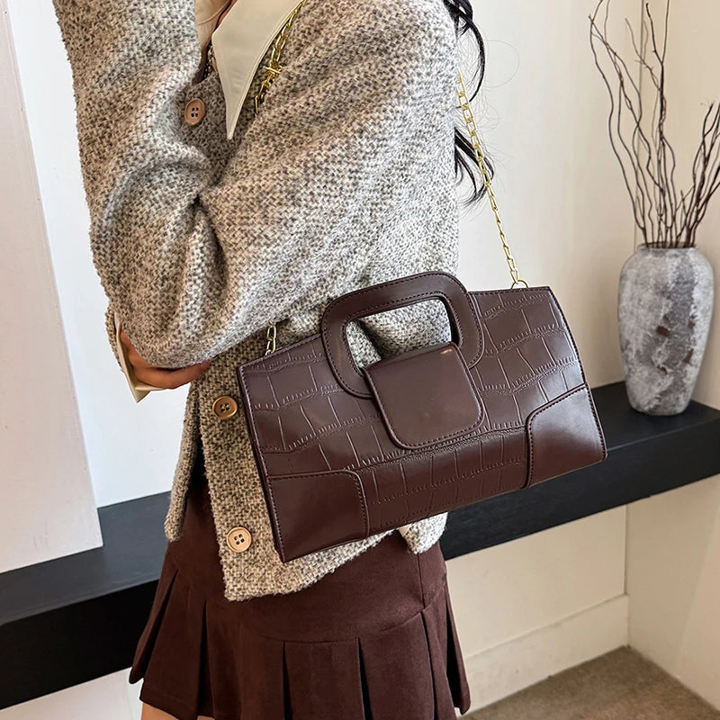 Luxury Clutch Bag Retro Women's Bag Stone Pattern PU Leather Crossbody Bag Female Flap Handbag Shoulder Bag Simple Sac A Main