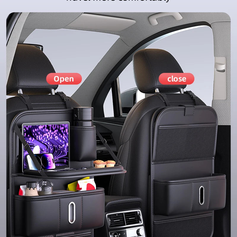 Car Seat Back Organizer for Kids with Foldable Tray Multi-Pocket Storage Bag Wear-Resistant Anti-Kick Pad Backseat Organization