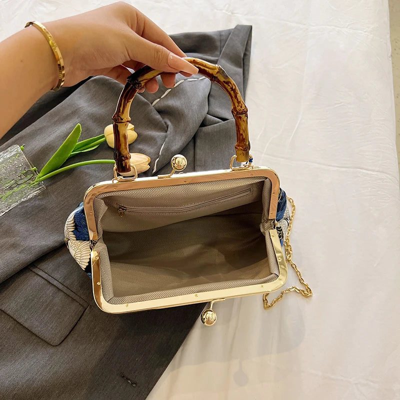 Luxury Evening Clutch Bag For Women Bride Wedding Clutch Purse Chain Shoulder Bags Small Party Handbag Rattan Handle Handle Tote