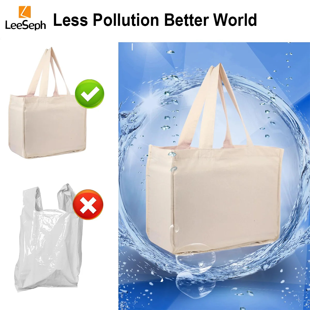 Canvas Grocery Bag, Grocery Tote Bag with 6 inner Pockets, Washable Foldable Reusable Canvas Shopping Bags, Beach Picnic Bags