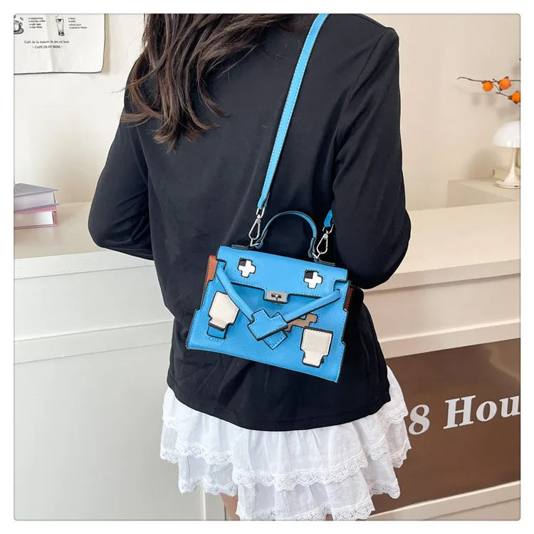 2025 Niche Kelly Bag Womens Mosaic Doll Robot Print Shoulder Crossbody Purse Unique Designer Handheld Tote Fashion Statement