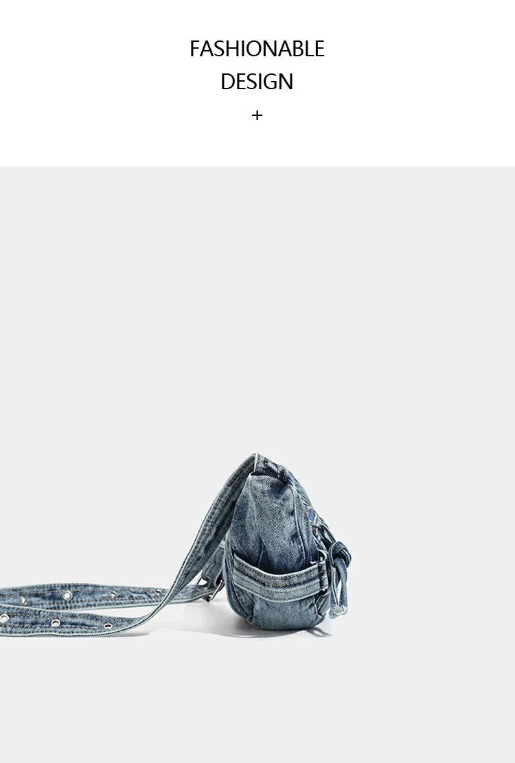 Shoulder Bag for Women New Washed Denim Bags Retro Crescent Bag Diagonal Span Underarm Tote Handbag Mini Portable