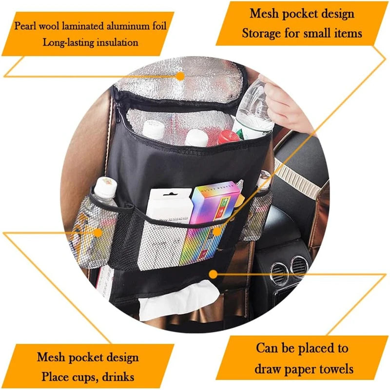 Car Seat Organizer Seat Back OrganizerMulti-PocketTravel Insulated Drink Holder Cooler Mesh Pocket Storage Bag Heat Preservation