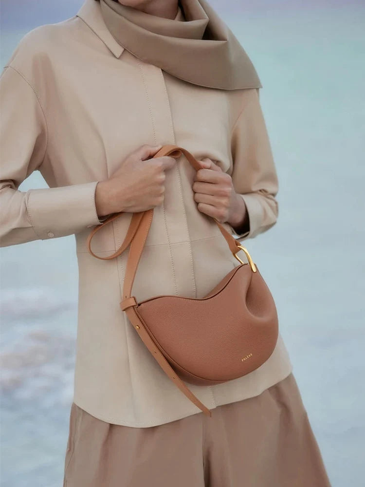 2025 New Pea-shaped Tote Bag Soft Leather Premium Commuter Bag Shoulder & Handheld Dual Use Minimalist Pleated Design Bag