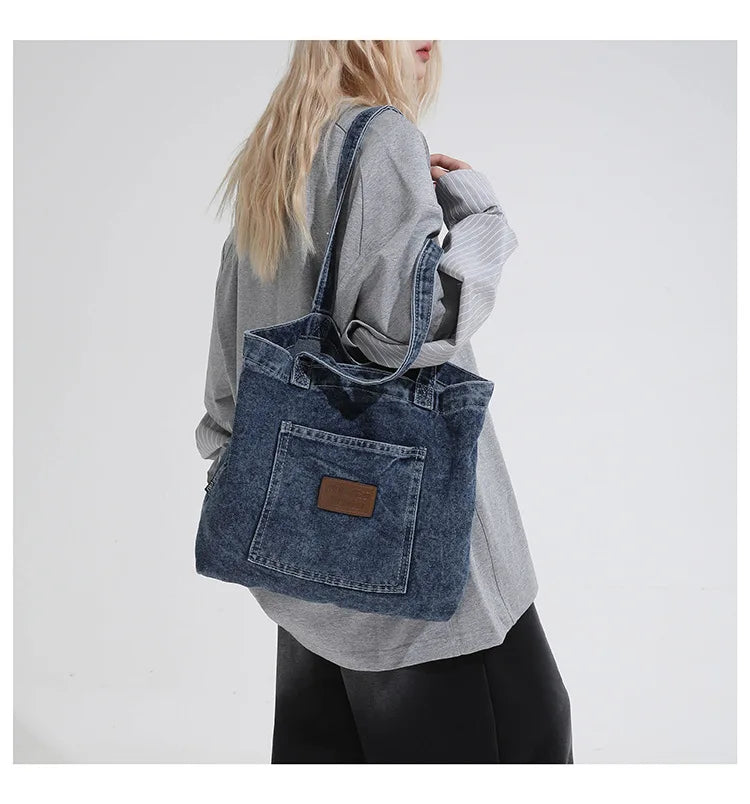 Denim Shoulder Bag Fashion Versatile Daily Commute Large Capacity Handbag
