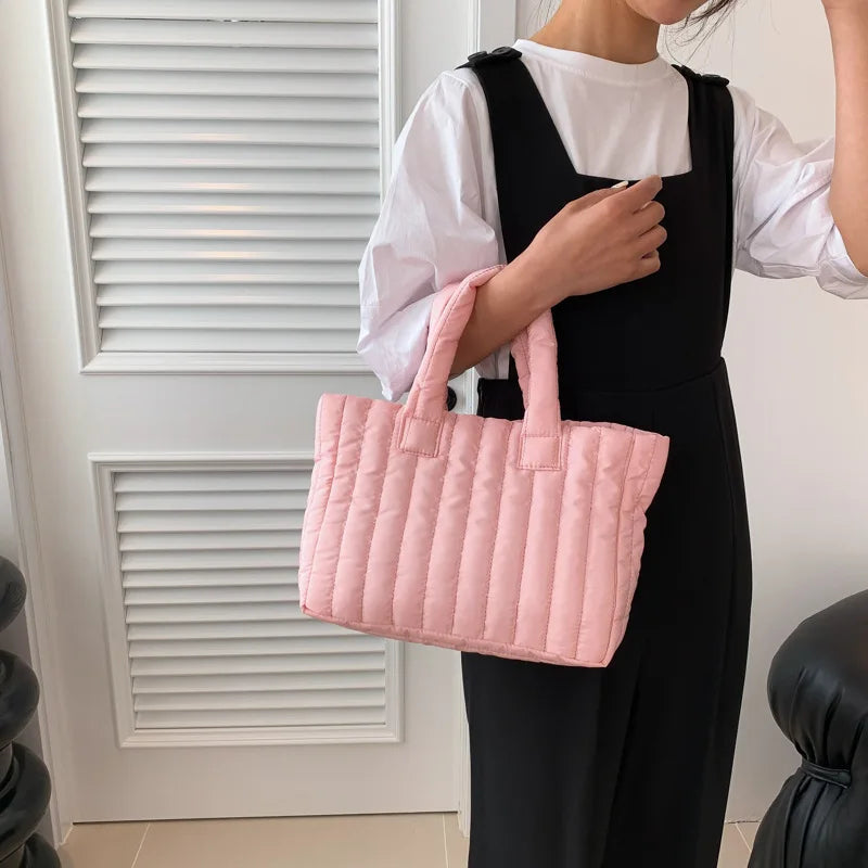 1pcs Ladies Tote Bags Large Capacity Cotton Padded Bag Solid Color Casual Fashion Nylon Elegant for handbag