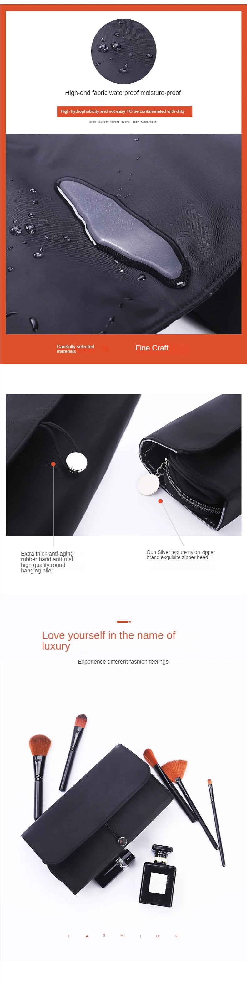 Makeup Bag Women's Cosmetic Brush Bag Travel Organizer Makeup Brushes Fold Tools Rolling Bags Waterproof Nylon Makeup Case