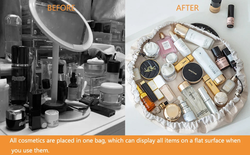 Portable Makeup Bag for Daily Use Fashion Women Large Capacity Travel Toiletry Bags Ladies Drawstring Cosmetic Storage Pouch