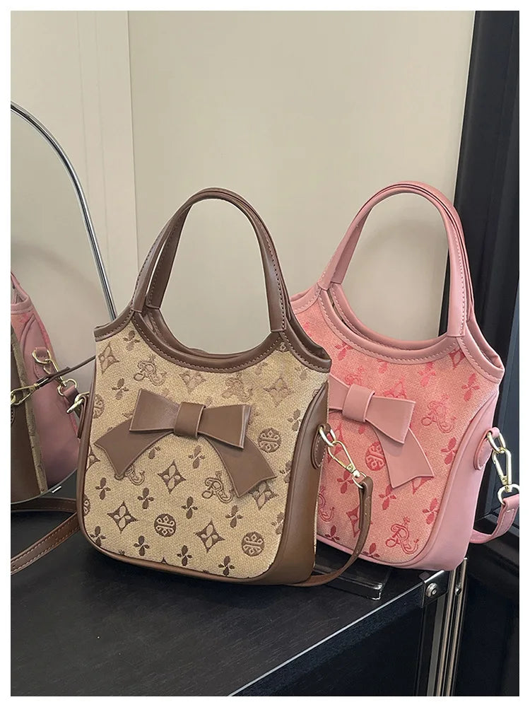 PU Hand-held Bow Bucket Bag Trendy Fashion Shoulder Bag Simple Versatile Women's Bag Commuter