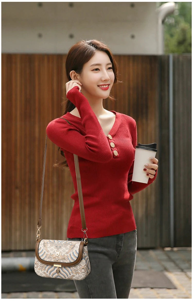 Luxury Designer Trend Embroidered Women's Shoulder Bag High Quality Soft Leather Women Crossbody Bags Female Handbag Sac A Main