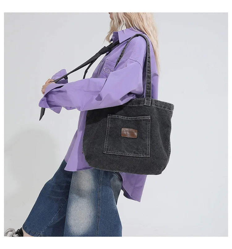 Denim Shoulder Bag Fashion Versatile Daily Commute Large Capacity Handbag
