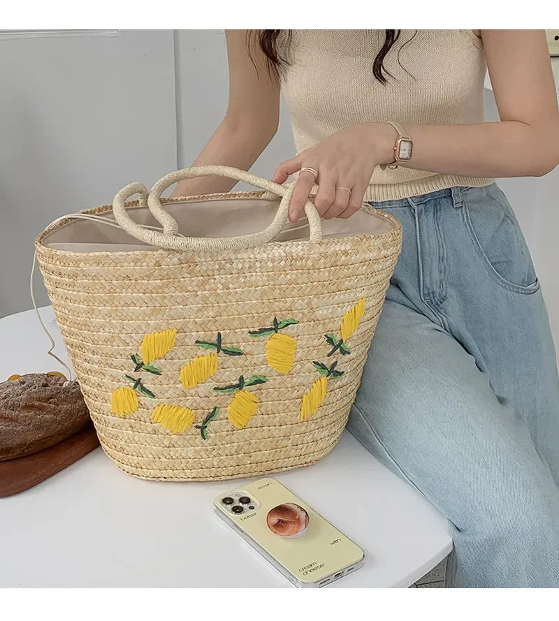 Handmade Straw women Handbags Summer Tote Large capacity Embroidery Vacation Beach bag Female Shoulder Bag bolsa feminina