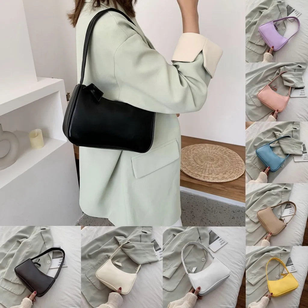 Retro Women Solid Color Zipper Phone Bag Hand Bag Shoulder Bag Armpit Bag Casual 2024 Bags For Women сумка женская