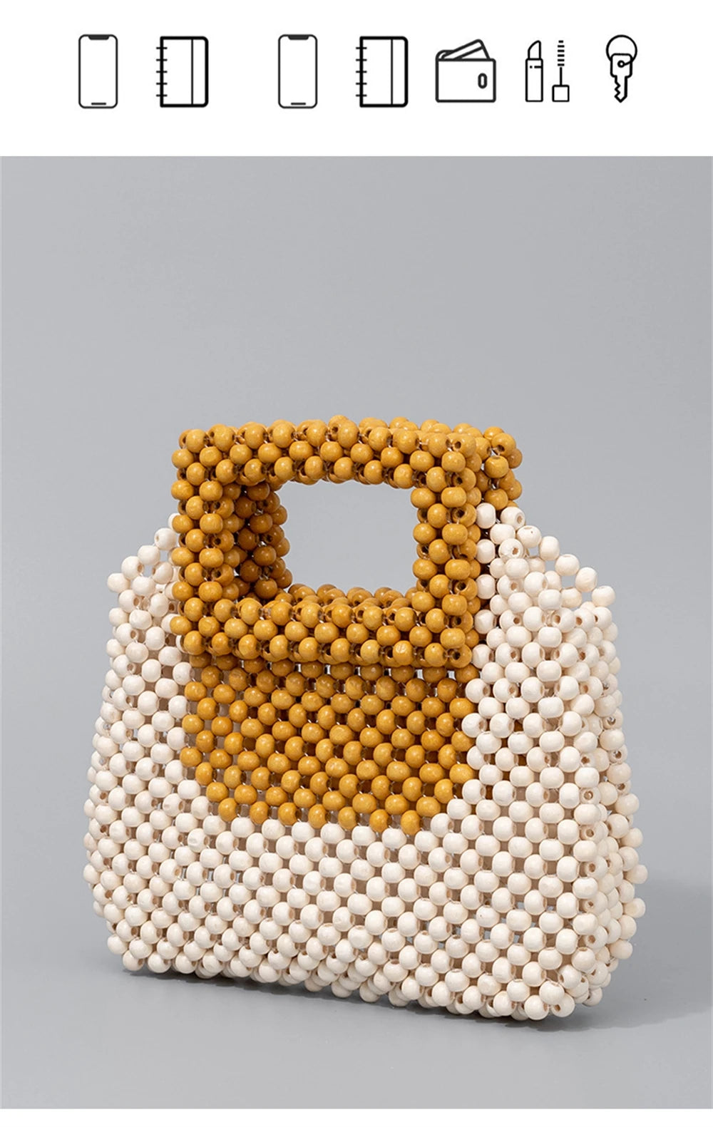 Luxury Wooden Beads Tote Bags Vintage Women's Square Handbag Handmade Fashion Banquet Bags Summer Casual Beach Purses Bag Bolsos