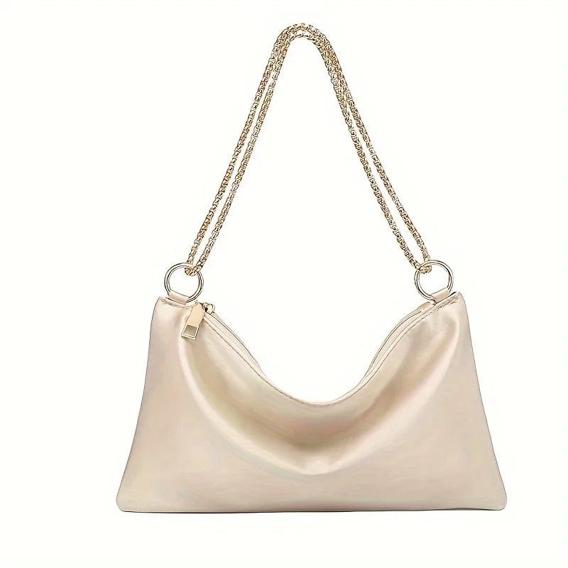 Evening Bag for Women Wedding Formal Dance Cocktail Party Choulder Bag Champagne Beige Black Color with Zipper Closure