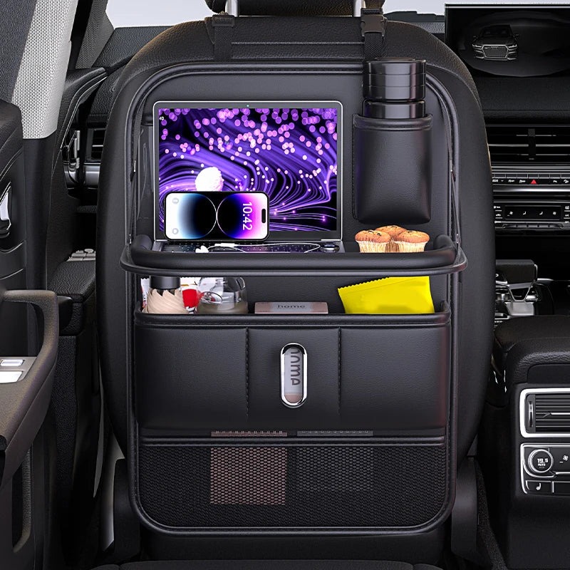 Car Seat Back Organizer for Kids with Foldable Tray Multi-Pocket Storage Bag Wear-Resistant Anti-Kick Pad Backseat Organization