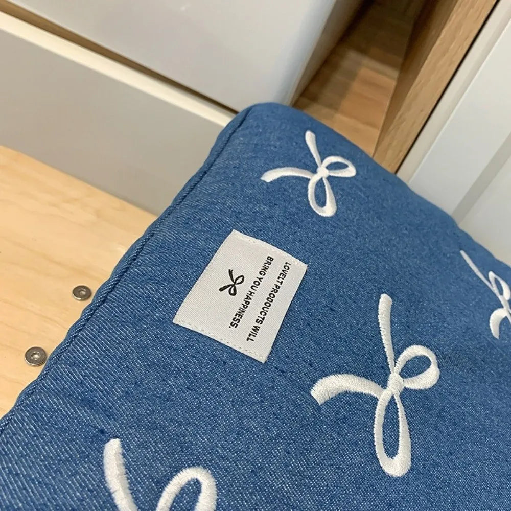 Portable Fashion Computer Bag 14 Inches Shockproof Laptop Bag Soft Bowknot Embroidered Tablet Carring Case Daily Commute