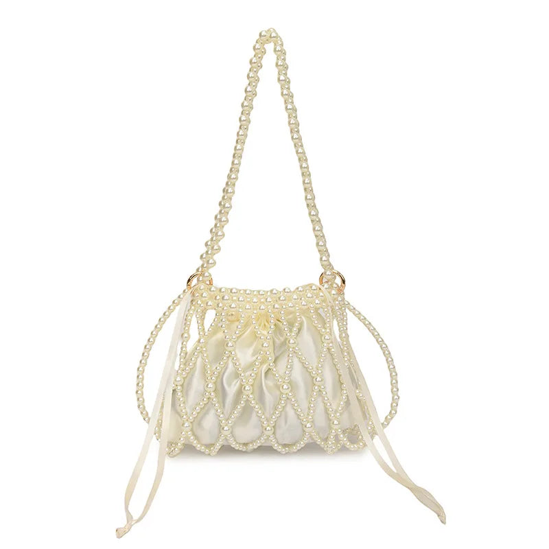 Sweet Girls Fashionable Handmade Pearl Beaded Bag French Style Hollow Out Evening Bag Elegant Single Shoulder Bag Sac A Main