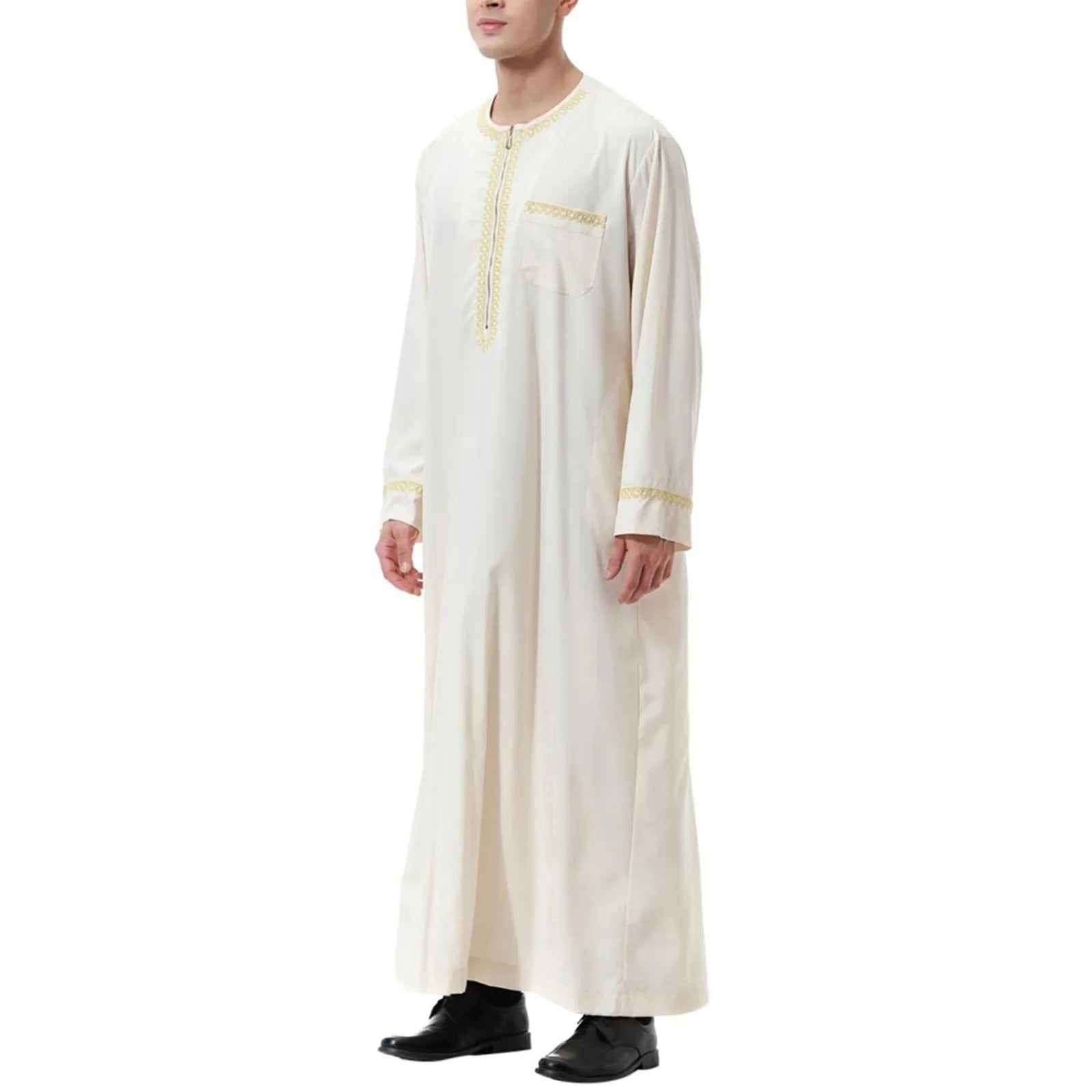 Traditional Muslim Clothing Men's Muslim Shirt robe embroidery Islamic Royalty Dubai Robe O-Neck Long Sleeve Retro Loose Abaya