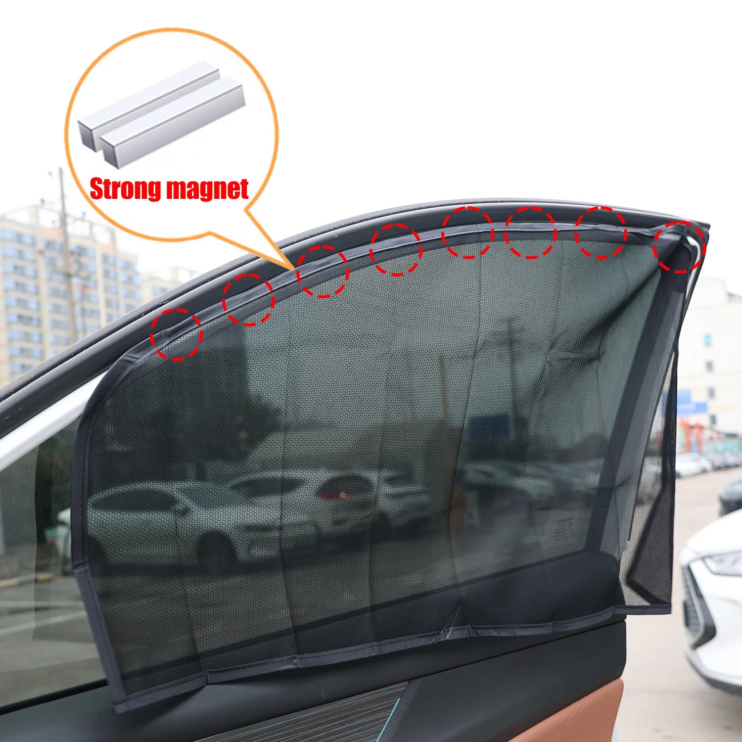 Magnetic Car Sunshade Universal Foldable Unobstructed View Nylon Mesh Curtain with Strong Magnets UV Protection Window Sunshades