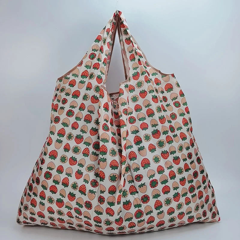 Fashion Pocket Tote Women Bag Eco-Friendly Folding Shopping Bag Reusable Portable Shoulder Handbag for Travel Supermarket