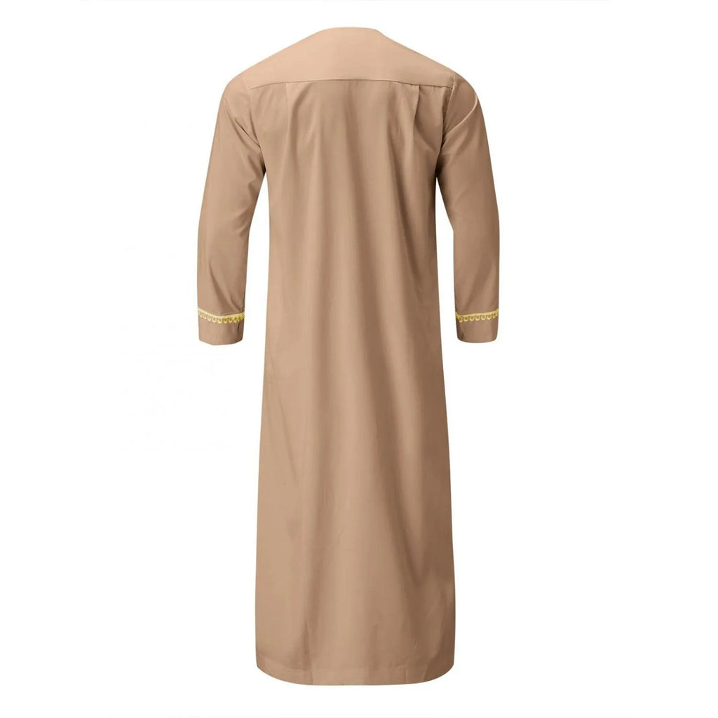 Traditional Muslim Clothing Men's Muslim Shirt robe embroidery Islamic Royalty Dubai Robe O-Neck Long Sleeve Retro Loose Abaya