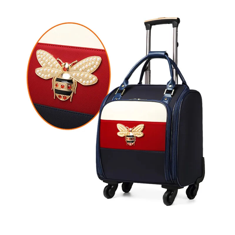 Luxury Design 16/18Inch With Handbag Women Rolling Luggage Small Cabin Carry On Retro Ladies Trolley Suitcase Travel Bag