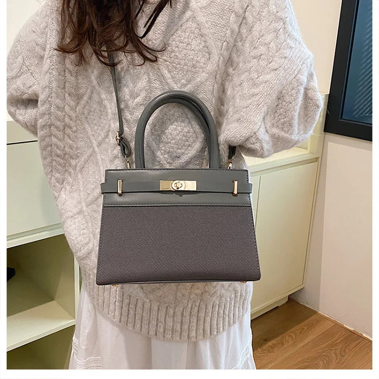 2025 Trapezoid Profile Purse | Twist-Lock Flap Shoulder Bag | Convertible Carry Crossbody with Top Handle