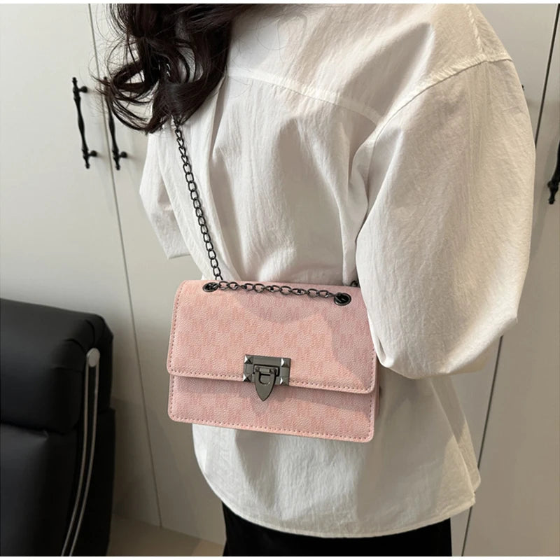 Luxury Letter Print Crossbody Shoulder Bag,Chain Buckle Compact Chic Women Sling Bag,Lady Vintage Casual Personalized Square Bag