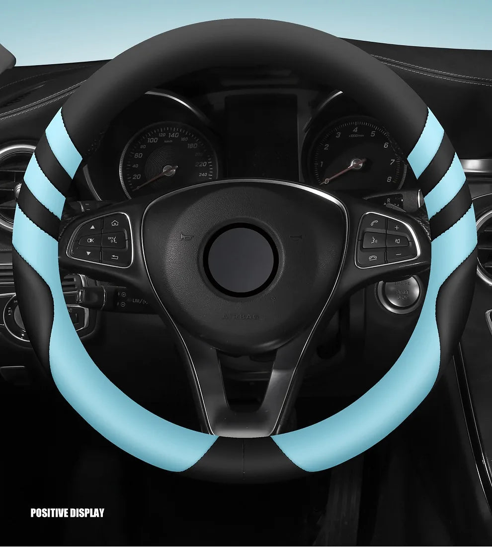 Car Steering Wheel Cover Universal  Durable Leather Cover with Anti-Slip Lining, for Steering Wheel with a Diameter of 14.5"-15"