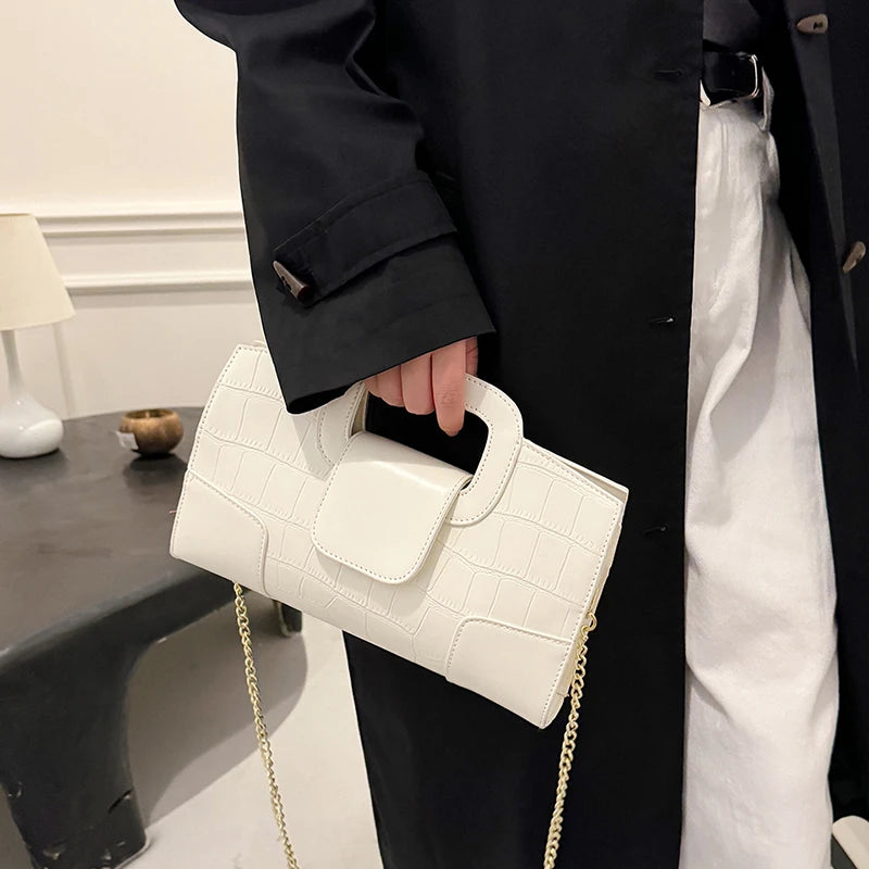 Luxury Clutch Bag Retro Women's Bag Stone Pattern PU Leather Crossbody Bag Female Flap Handbag Shoulder Bag Simple Sac A Main