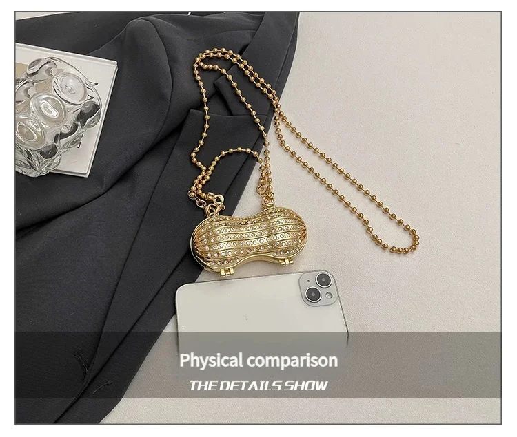 Luxury Diamond Inlay Peanut Shape Crystal Clutch Purse Stones Evening Wedding Party Shoulder Bag Handle Rhinestone Mini Handbags