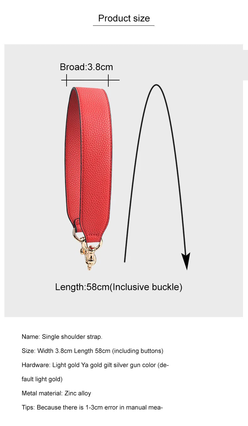 Luxury 3.8cm*58cm Leather Wide Single Shoulder Bag Strap Replacement Underarm Bag Strap Lady's Handbag Belt