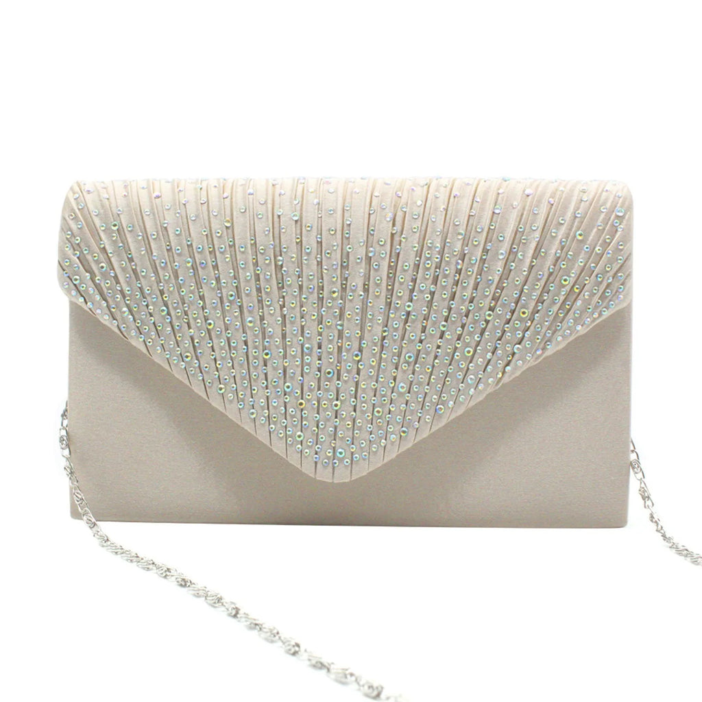 Women's  Luxury Silk Evening Clutch Bag - Elegant Women’s Prom/Wedding Handbag with Detachable Chain Strap & Secure Closure
