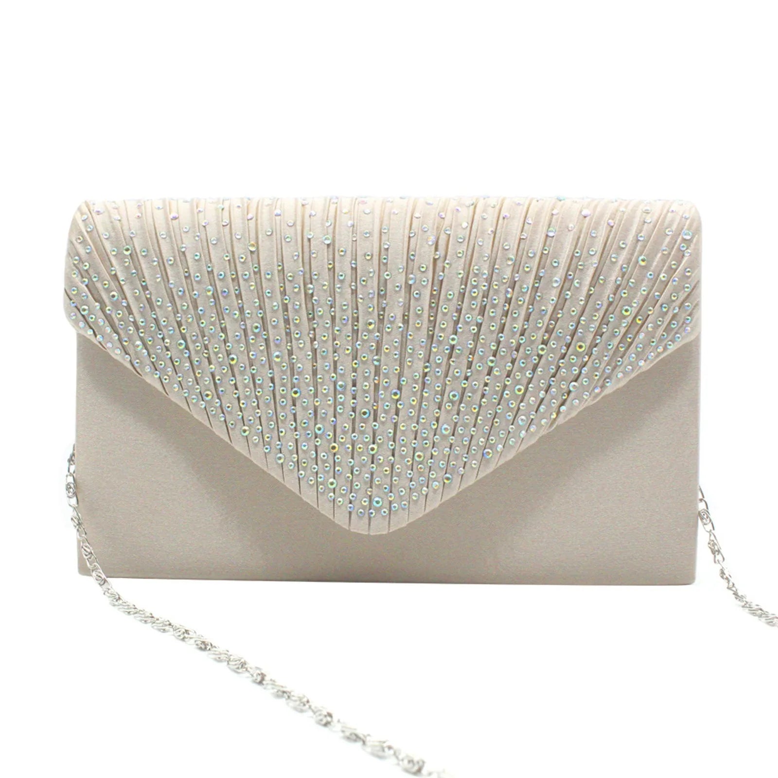 Women's  Luxury Silk Evening Clutch Bag - Elegant Women’s Prom/Wedding Handbag with Detachable Chain Strap & Secure Closure