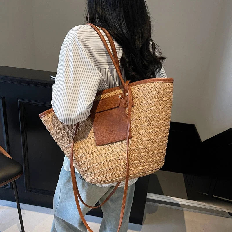 Luxury Designer Straw Beach Bag Large Capacity Beach Shoulder Bag For Women Summer Raffia Handbag Shopper Basket Tote Travel Bag