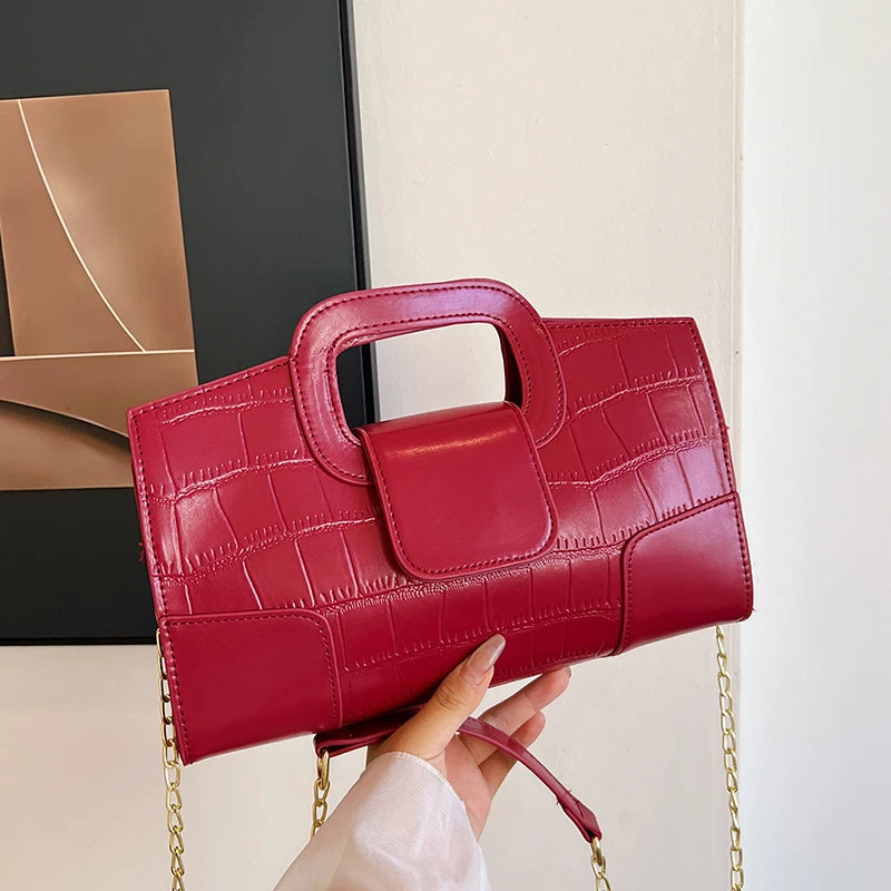 Luxury Clutch Bag Retro Women's Bag Stone Pattern PU Leather Crossbody Bag Female Flap Handbag Shoulder Bag Simple Sac A Main