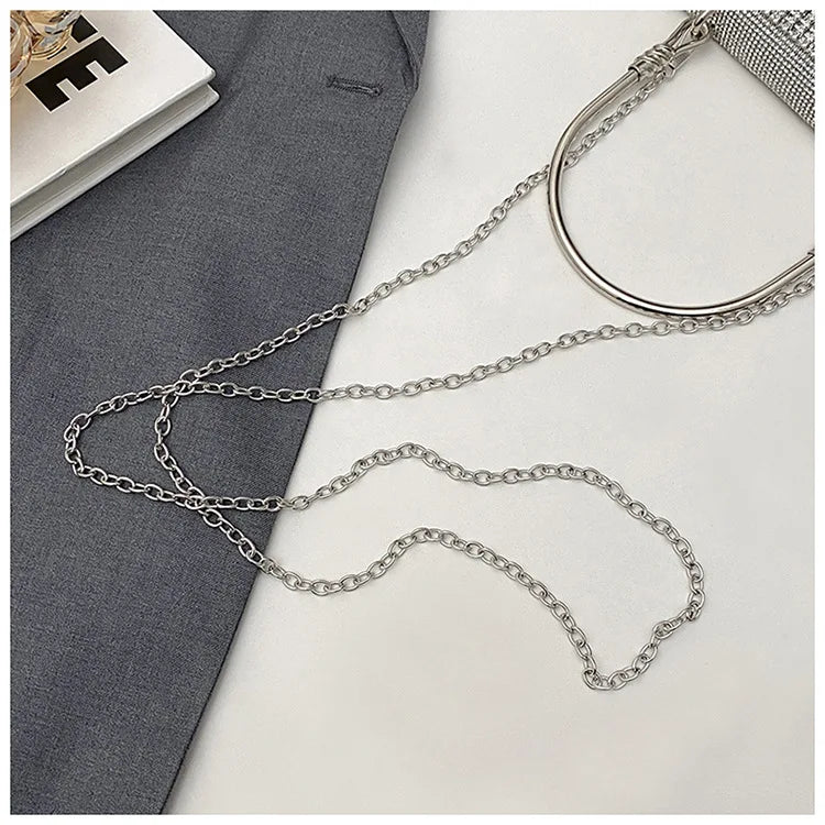 Luxury Golden Shoulder Bag 2025 New for Women, Elegant Rhinestone Clutch Purse, Versatile Crossbody Bag with Adjustable Chain